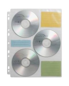 Compucessory CD/DVD Ring Binder Storage Pages - 6 x CD/DVD Capacity - 9 x Holes - Ring Binder - Clear - Polypropylene - 25 / Pack