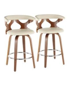 LumiSource Gardenia Mid-Century Modern Counter Stools, Walnut/Cream, Set Of 2 Stools