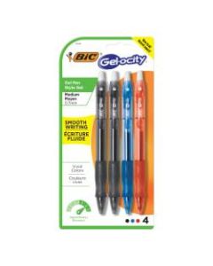 BIC Gel-ocity Retractable Gel Ink Rollerball Pens, Medium Point, 0.7 mm, Assorted Barrels, Assorted Ink Colors, Pack Of 4