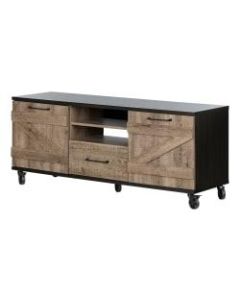 South Shore Valet Industrial TV Stand On Wheels For 65in TVs, Weathered Oak/Ebony