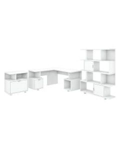 kathy ireland Home by Bush Furniture Madison Avenue 60inW L-Shaped Desk With Lateral File Cabinet And Bookcase, Pure White, Standard Delivery