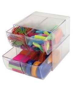 Deflect-O Stackable Cube With 4 Drawers, 6inH x 6inW x 7 1/8inD, Clear