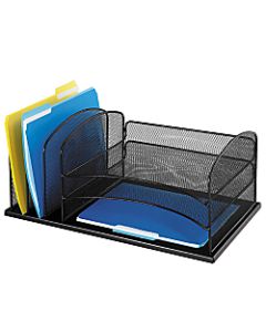 Safco Horizontal Mesh Desk Organizer, 8 1/4inH x 19 1/2inW x 11 1/2inD, Black
