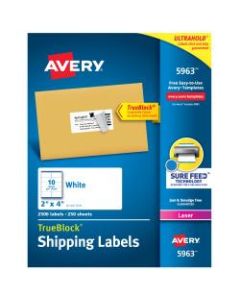 Avery TrueBlock White Laser Shipping Labels, 5963, 2in x 4in, Pack Of 2,500