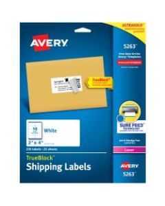 Avery TrueBlock White Laser Shipping Labels, 5263, 2in x 4in, Pack Of 250