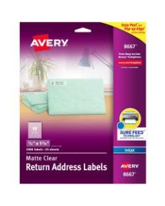 Avery Easy Peel Permanent Address Labels, 8667, 1/2in x 1 3/4in, Matte Clear, Pack of 2,000