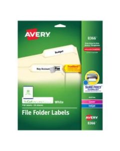 Avery TrueBlock Permanent File Folder Labels, 8366, 2/3in x 3 7/16in, White, Pack Of 750