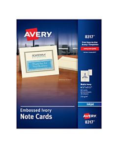 Avery Inkjet Note Cards, 4 1/4in x 5 1/2in, Embossed Ivory, Box Of 60