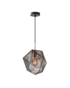 Adesso Haze Hanging Pendant, 9inW, Smoked Glass Shade/Black And Copper Base