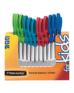 Fiskars Scissors For Kids, Grades K-5, 5in Pointed, Assorted Colors, Pack Of 12