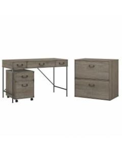 kathy ireland Home by Bush Furniture Ironworks 48inW Writing Desk With File Cabinets, Restored Gray, Standard Delivery