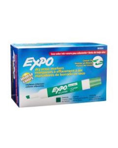 EXPO Low-Odor Dry-Erase Marker, Chisel Point, Green, Pack of 12