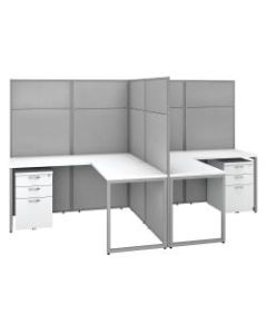 Bush Business Furniture Easy Office 60inW 2-Person L-Shaped Cubicle Desk With Drawers And 66inH Panels, Pure White/Silver Gray, Standard Delivery
