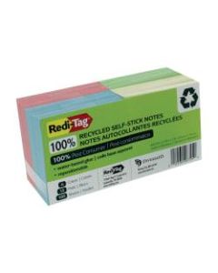 Redi-Tag FSC Certified 100% Recycled Self-Stick Notes, 3in x 3in, Assorted Pastel Colors, 100 Sheets Per Pad, Pack Of 12 Pads