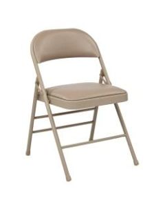 Office Star Work Smart Vinyl Mid-Back Folding Chairs, Tan, Set Of 4 Chairs