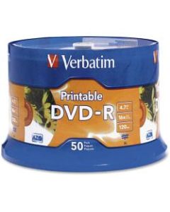 Verbatim K44547 White Inkjet-Printable DVD-R Discs, Spindle Of 50