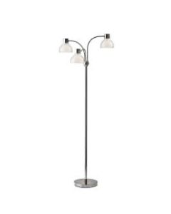Adesso Presley 3-Arm Floor Lamp, 69inH, Clear Shade/Polished Nickel Base