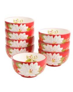 Gibson Laurie Gates Pleasant Poinsettia 8-Piece Bowl Set, 5-1/2in, Red