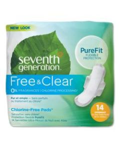 Seventh Generation Free & Clear Chlorine-Free Maxi Pads, Ultra Thin Overnight, 14 Pads Per Pack, Carton Of 6 Packs