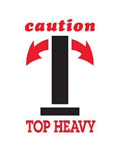 Tape Logic Preprinted Shipping Labels, DL1791, "Caution Top Heavy" Arrow, 4in x 6in, Black/Red/White, Roll Of 500