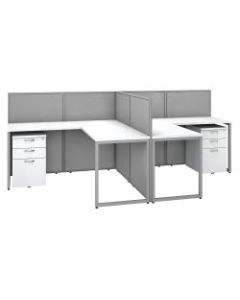 Bush Business Furniture Easy Office 60in 2-Person L-Shaped Desk With File Cabinets And 45inH Panels, Pure White/Silver Gray, Premium Installation