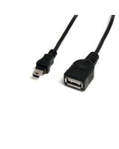 StarTech.com 1 ft Mini USB 2.0 Cable - USB A to Mini B F/M - Type A Female USB - Mini Type B Male USB - 1ft - Black