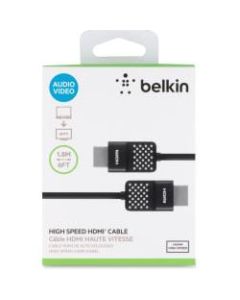 Belkin HDMI Cable - 5.91 ft HDMI A/V Cable for TV, Audio/Video Device, Satellite Receiver, MacBook - HDMI Male Digital Audio/Video - HDMI Male Digital Audio/Video - Gold Plated Contact - Black - 1 Each
