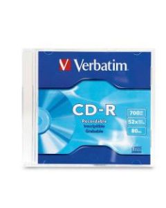 Verbatim CD-R 700MB 52X with Branded Surface - 1pk Slim Case - 1.33 Hour Maximum Recording Time
