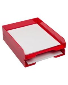 JAM Paper Stackable Paper Trays, 2inH x 9-3/4inW x 12-1/2inD, Red, Pack Of 2 Trays