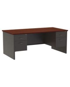 WorkPro Modular 72inW x 36inD Double Pedestal Desk, Charcoal/Mahogany