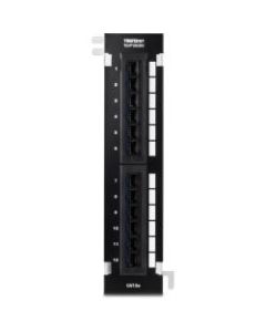 TRENDnet 12-Port Cat5e Unshielded Patch Panel, TC-P12C5V, Wall Mount, Included 89D Bracket, Vertical or Horizontal Installation, Compatible w/ Cat5e & Cat6 RJ45 Cabling, 110 IDC Type Terminal Blocks - 12-Port Cat5e Unshielded Wall Mount Patch Panel