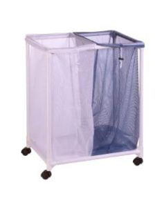 Honey-Can-Do 2-Bag Rolling Hamper, 29in x 16in x 22in, Blue/White