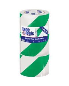 BOX Packaging Striped Vinyl Tape, 3in Core, 3in x 36 Yd., Green/White, Case Of 3