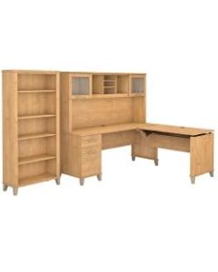 Bush Furniture Somerset 72inW 3 Position Sit to Stand L Shaped Desk With Hutch And Bookcase, Maple Cross, Standard Delivery