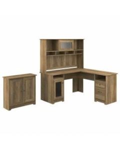 Bush Furniture Cabot L-Shaped Desk With Hutch And Small Storage Cabinet With Doors, Reclaimed Pine, Standard Delivery