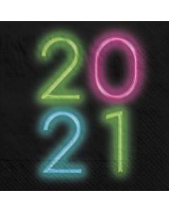 Amscan New Years Eve Glow 2021 2-Ply Lunch Napkins, 6-1/2in x 6-1/2in, Black, Pack Of 108 Napkins