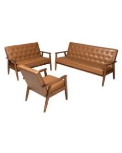 Baxton Studio Sorrento Living Room Set, Tan/Walnut Brown