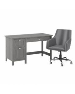 Bush Furniture Broadview 54inW Computer Desk With Mid-Back Leather Box Chair, Modern Gray, Standard Delivery