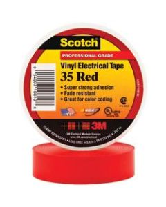 3M 35 Color-Coded Vinyl Electrical Tape, 1.5in Core, 0.75in x 66ft, Red, Pack Of 10