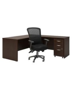 Bush Business Furniture Components 72inW L-Shaped Desk With Mobile File Cabinet And High-Back Multifunction Office Chair, Mocha Cherry, Premium Installation