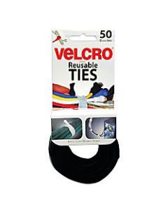 VELCRO Brand Reusable Ties, 8in, Black/Gray, Pack Of 50