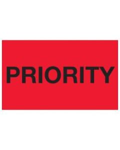Tape Logic Preprinted Special Handling Labels, DL1121, Priority, Rectangle, 3in x 5in, Fluorescent Red, Roll Of 500