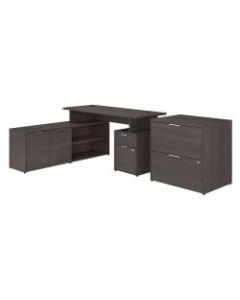 Bush Business Furniture Jamestown L-Shaped Desk With Drawers And Lateral File Cabinet, 60inW, Storm Gray, Standard Delivery