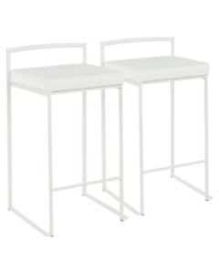 LumiSource Fuji Stacker Counter Stools, White Seat/White Frame, Set Of 2 Stools