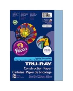 Tru-Ray Construction Paper, 50% Recycled, 9in x 12in, Sky Blue, Pack Of 50