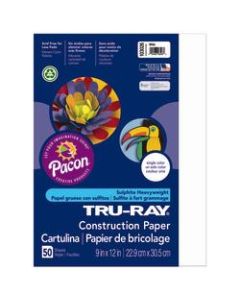 Tru-Ray Construction Paper, 50% Recycled, 9in x 12in, White, Pack Of 50