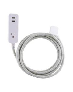 Cordinate USB-Charging Extension Cord With Surge Protection, 10ft Cord, Gray/White, 37917