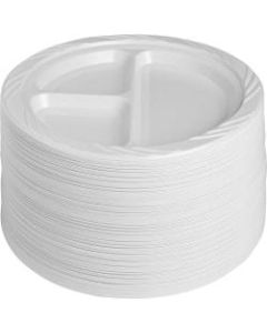 Genuine Joe 3-section Plastic Plates - 125 / Pack - 9in Diameter Plate - Plastic - Disposable - White - 500 Piece(s) / Carton
