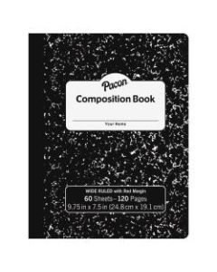 Pacon Composition Book - 60 Sheets - Wide Ruled - 0.38in Ruled - 7 1/2in x 9 3/4in - Black Cover Marble - 72 / Carton
