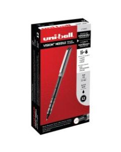 uni-ball Vision Needle Liquid Ink Rollerball Pens, Fine Point, 0.7 mm, Gray Barrel, Black Ink, Pack Of 12